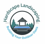 Hardscape Landscaping Logo with a gazebo and a swimming pool