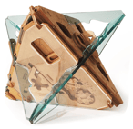 Antigravity escape room puzzle box featuring a futuristic space theme and glass artwork