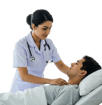 A nurse is helping a patient in bed, ensuring their comfort and medical needs are met.