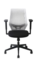 Sensit T145 clerical chair with white perforated plastic back and black seat, front view