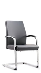 Mavis low-back visitor chair with minimalist grey upholstery and chrome frame