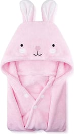 a pink hooded towel with bunny ears