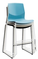 Sensit stackable blue and white plastic counter chairs with sled frames