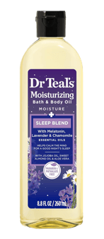 Dr Teal's Moisturizing Bath and Body Oil front label showing sleep blend with lavender and chamomile