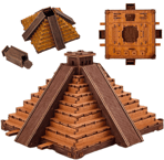 Maya Pyramid escape room puzzle featuring intricate carved symbols and layered wooden design