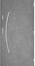 a close up of a door with a curved glass door