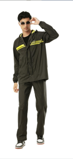model wearing raincoat 
