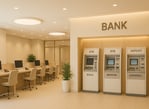 Interno  di filiale bancaria con sportelli ATM e postazioni operative, realizzata da BRB Engineering