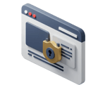 Icono 3D de ventana de navegador con candado dorado, simboliza seguridad SSL y protección de datos en Egremy Digital.