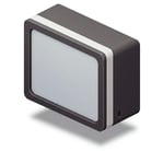 Icono 3D de monitor gris con pantalla blanca, representa visualización y diseño web en Egremy Digital.
