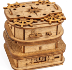 Davy Jones Locker escape room puzzle box featuring a nautical design with ship wheel illustration