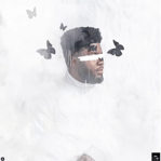 Artistic visual design using monochrome artist portraits with butterfly overlays - demonstrates attention to symbolic imagery