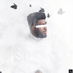 Artistic visual design using monochrome artist portraits with butterfly overlays- demonstrates attention to symbolic imagery