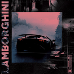 Creative concept art featuring a Lamborghini at pink-hued sunset - used to showcase visual composition and aspirational style