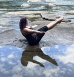 Rachel yoga pose with water, reflecting, pose, and sky
