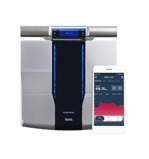 TANITA RD-545HR intelligente lichaamsanalyseweegschaal met een strak, zwart ontwerp en digitaal disp