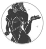 a woman in a black and white drawing of a woman with a whip