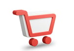 Icono 3D de carrito de compras rojo y blanco, símbolo de e-commerce y conversión en Egremy Digital.