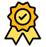 a yellow award ribbon with a check mark on it