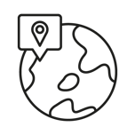 a graphic of a globe with a pin location