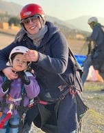 A woman with her daughter before takeoff