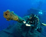 Diver with the Navy Frigate Wreck, Madeira