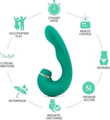 a green and white sex toy with a green and white background