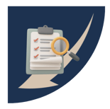 a magnifing glass and a list and an arrow