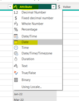 trasnform data in power query