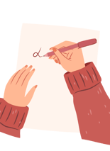 le mani di una ragazza che scrivono una lettera