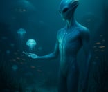Imagem de Um Ser Imaginário do Planeta K2-18b o Planeta Oceanico, Cronica da Stellar Nibs