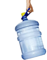 a person holding a plastic container with a cat on it