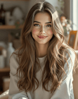 a woman with long hair and a white sweater