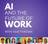 Ai and the future of work podcast; a group of people standing in front of a purple background