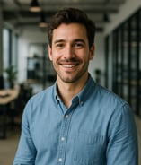 a man in a blue shirt and a blue shirt
