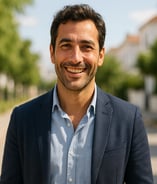 a man in a suit and a blue shirt