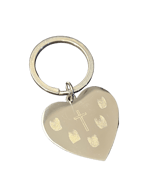 a heart shaped keychain with finger prints on it