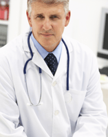 a male doctor in a white lab coat