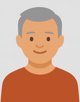Flat avatar of an older man with gray hair and a red shirt