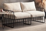 3D marketing design of a modern industrial-style sofa set, vintage charm, inviting indoor elements.