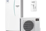 a white air conditioner with a remote control