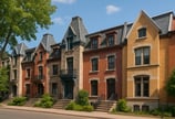 a row of houses with a street view of a row of houses, townhouses in montreal