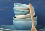 Premium and classic turquoise blue ceramic cups and wood spoon by art of kitchen