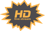 yellow and grey HD live stream logotype in a splash