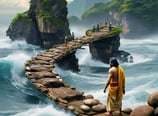 a monk monk on a boat in the ocean