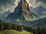a mountain scene with a gazelle and a gazelle
