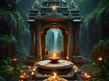 a temple with candles and candles on a table
