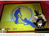 Okello Sam addresses guests at Aegis Living's 2013 annual meeting. © Jim Berry and Aegis Living