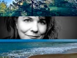a woman with a dog on the beach