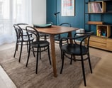 salle a manger bleue et bois naturel
